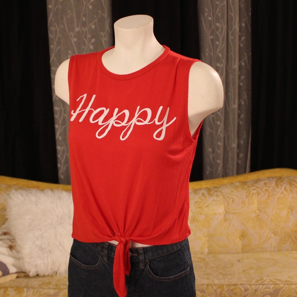 Dirtee Laundry Red Tie Front Rayon Stretch Tee